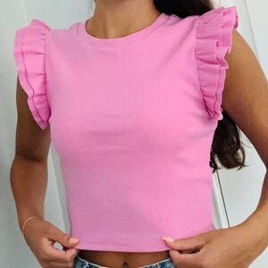 Zara Pink Ruffle Sleeve Cropped Tank Top women’s M